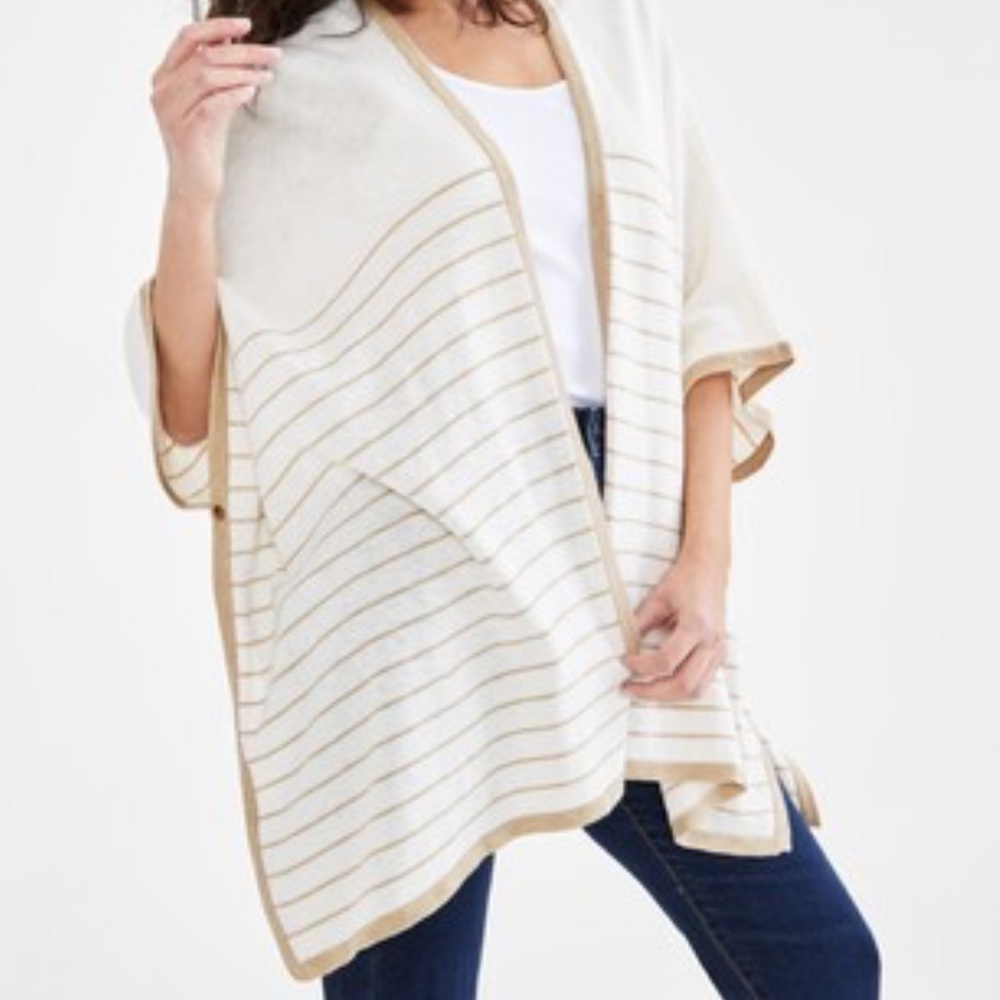 Style & Co Knit Open Front Ruana Sweater Beige Palomino Womens New Soft One Size
